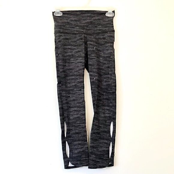 AERIE AMERICAN EAGLE Gray Black Space Dye High Waisted Rise Cropped Leggings S - Picture 2 of 10